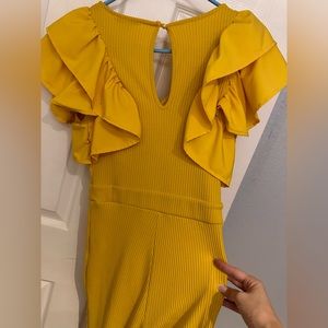 Yellow puff sleeve ribbed jumpsuit